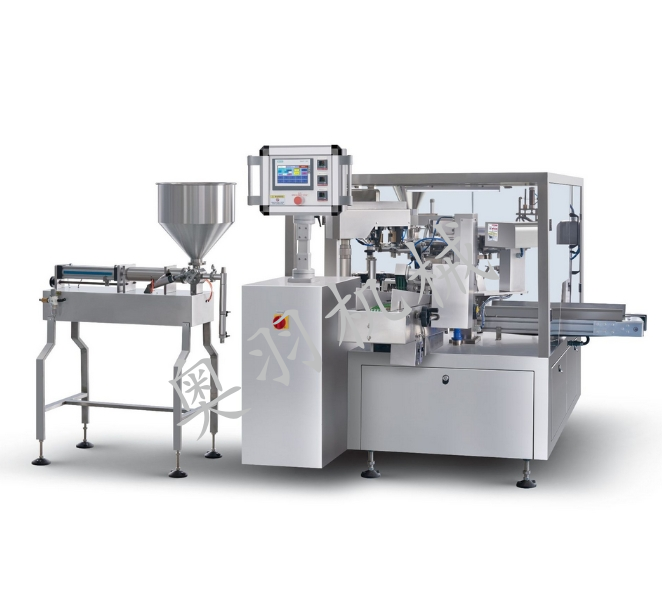 八工位轉(zhuǎn)盤給袋式醬料包裝機針對不同物料的灌裝頭選型